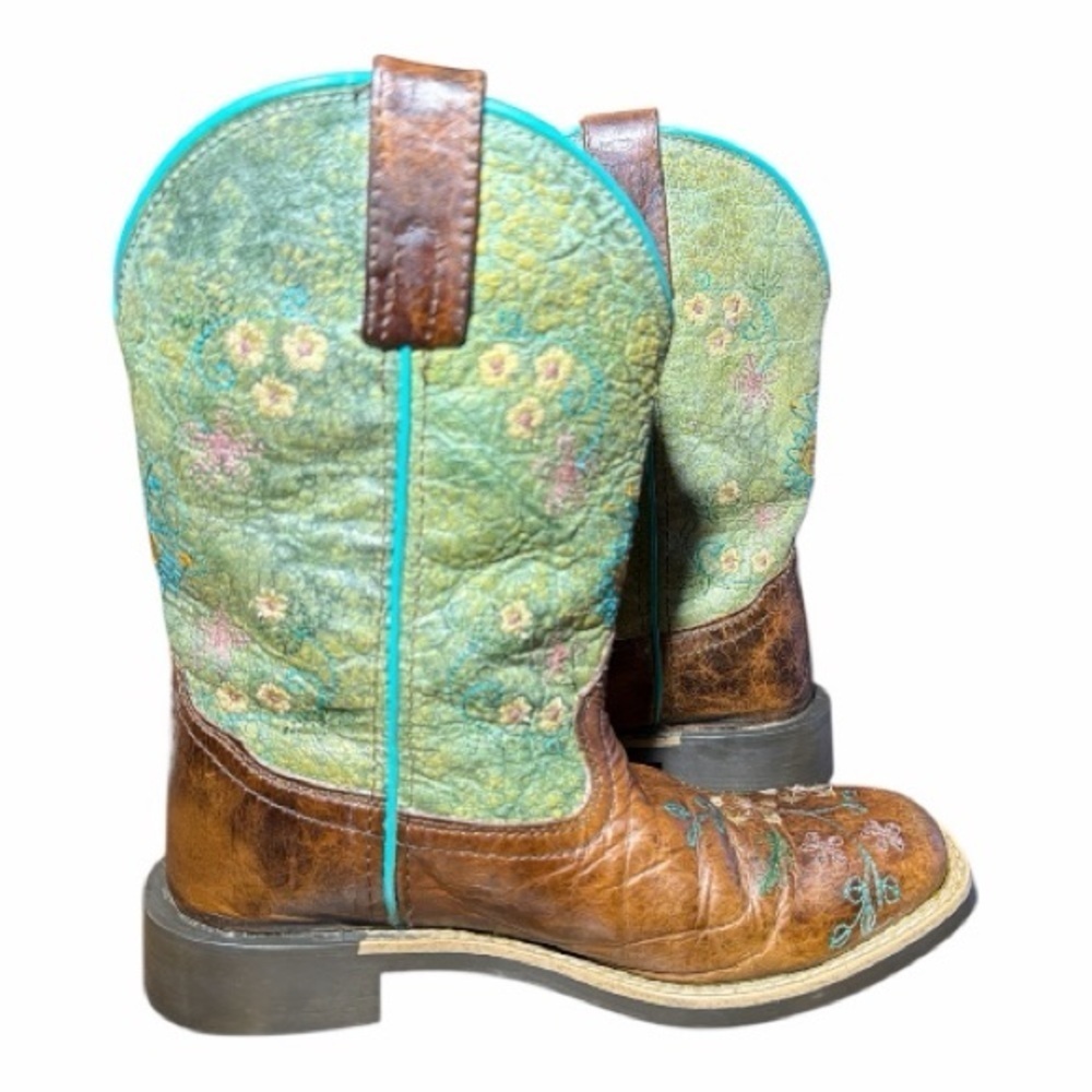Kids Embroidered Brown and Green Boots - Picture 5 of 14